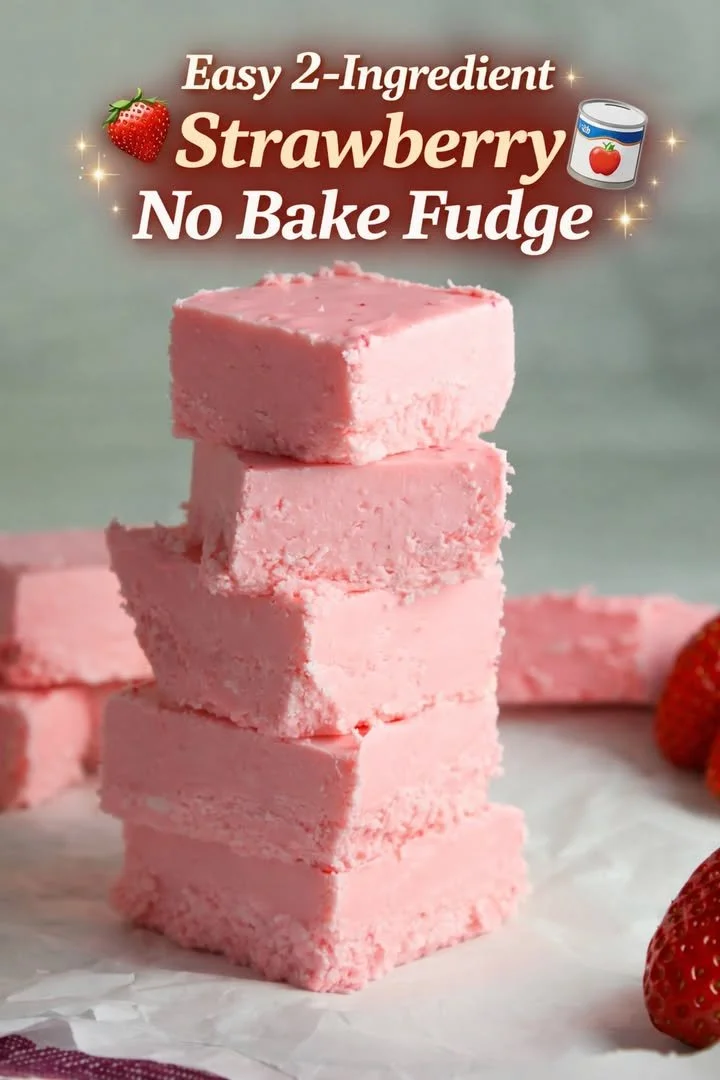 Delicious 2 Ingredient Strawberry No Bake Fudge on a white plate