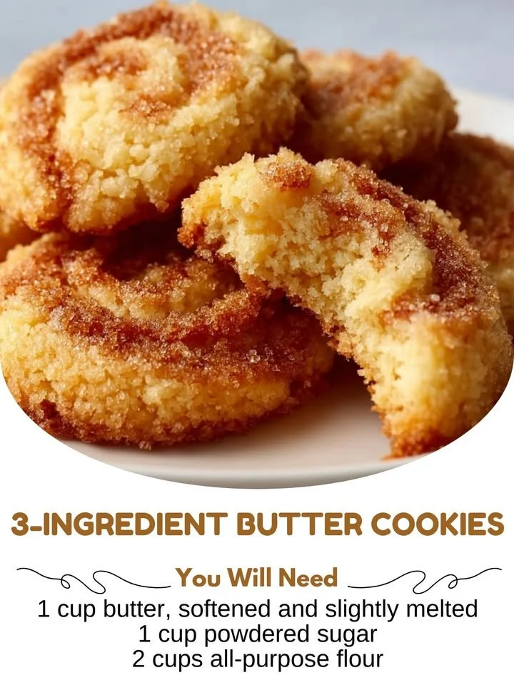 Easy 3-ingredient butter cookies on a baking tray ready to be enjoyed.