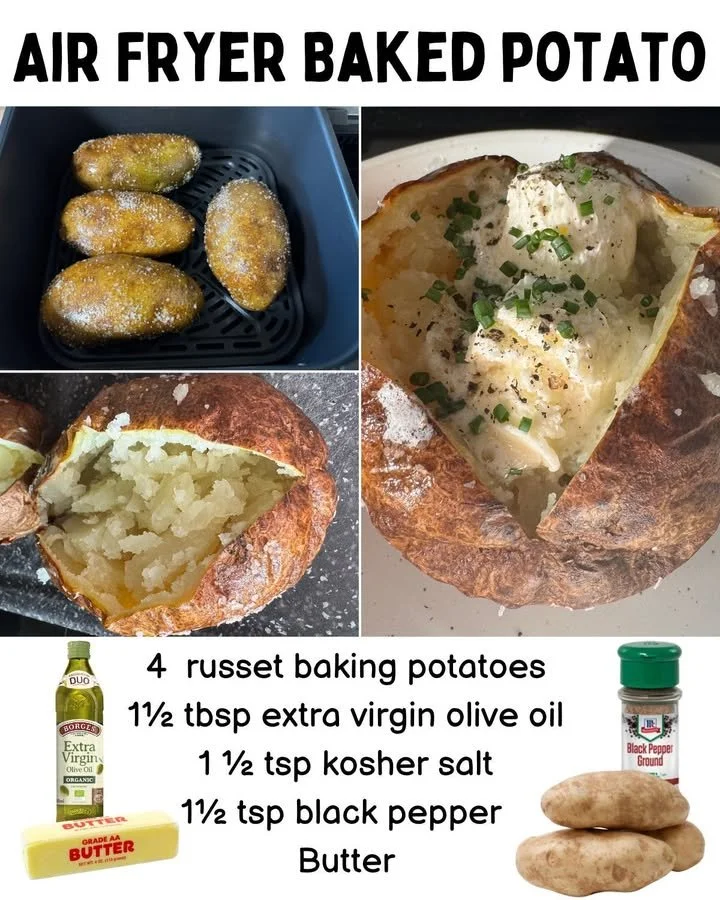 Delicious air fryer baked potato with crispy skin and fluffy texture