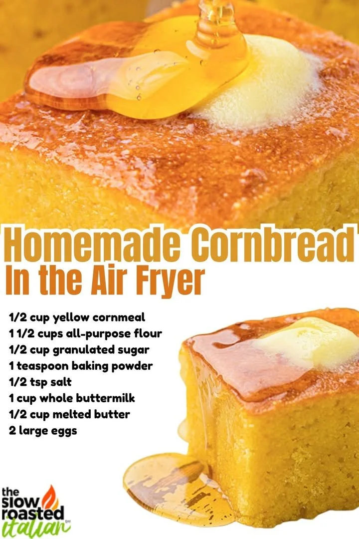 Delicious air fryer cornbread served in a bowl with butter on top.