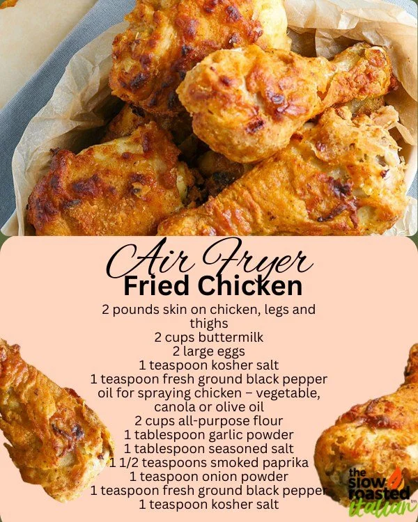 Crispy air fryer fried chicken garnished and ready to serve.