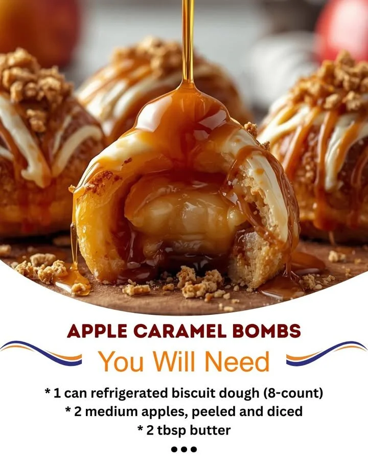 Delicious apple caramel bombs drizzled with chocolate
