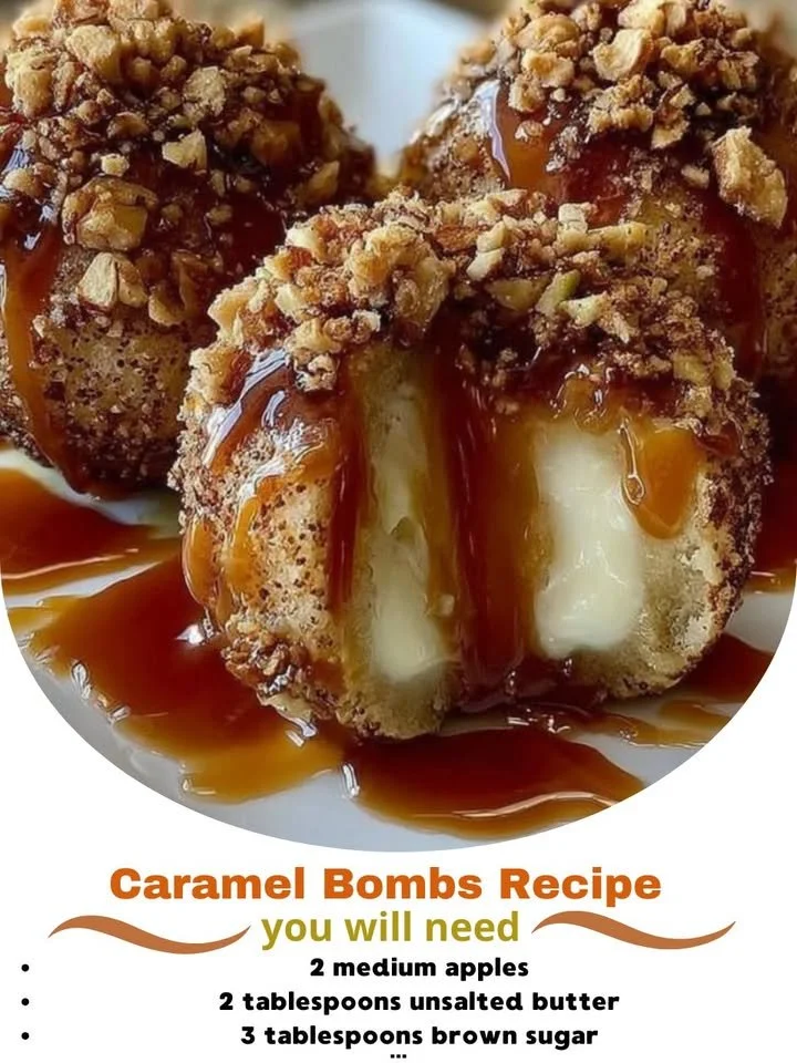 Apple caramel bombs dessert with gooey caramel center
