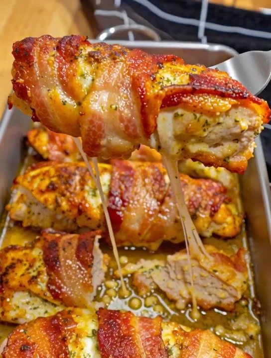 Bacon Garlic Parmesan Chicken served with herbs and spices