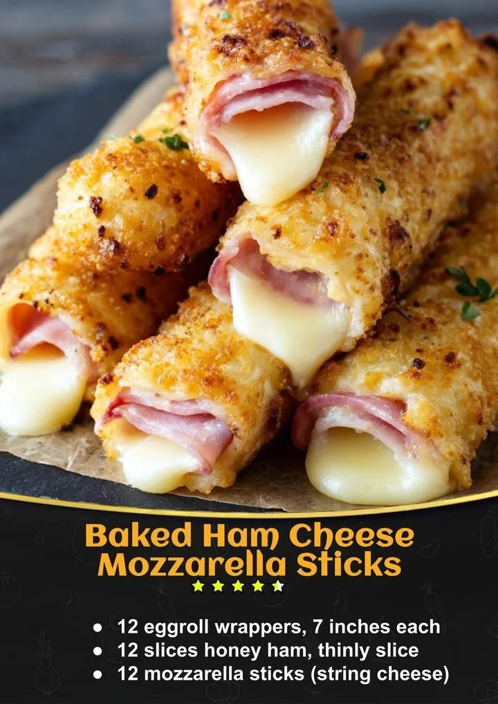 Baked ham cheese mozzarella sticks served on a plate