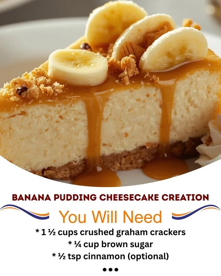 Delicious banana pudding cheesecake served on a plate garnished with bananas and whipped cream.