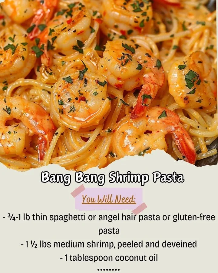 Delicious Bang Bang Shrimp Pasta topped with creamy sauce and shrimp