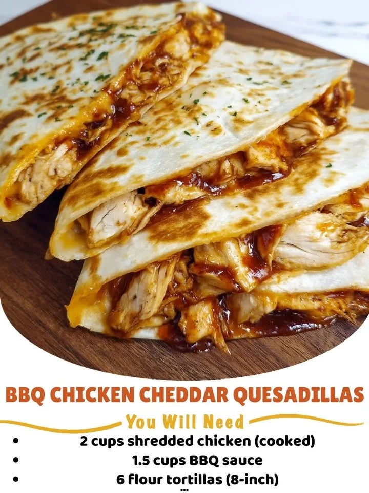 Delicious BBQ chicken quesadillas with cheddar cheese ready to serve