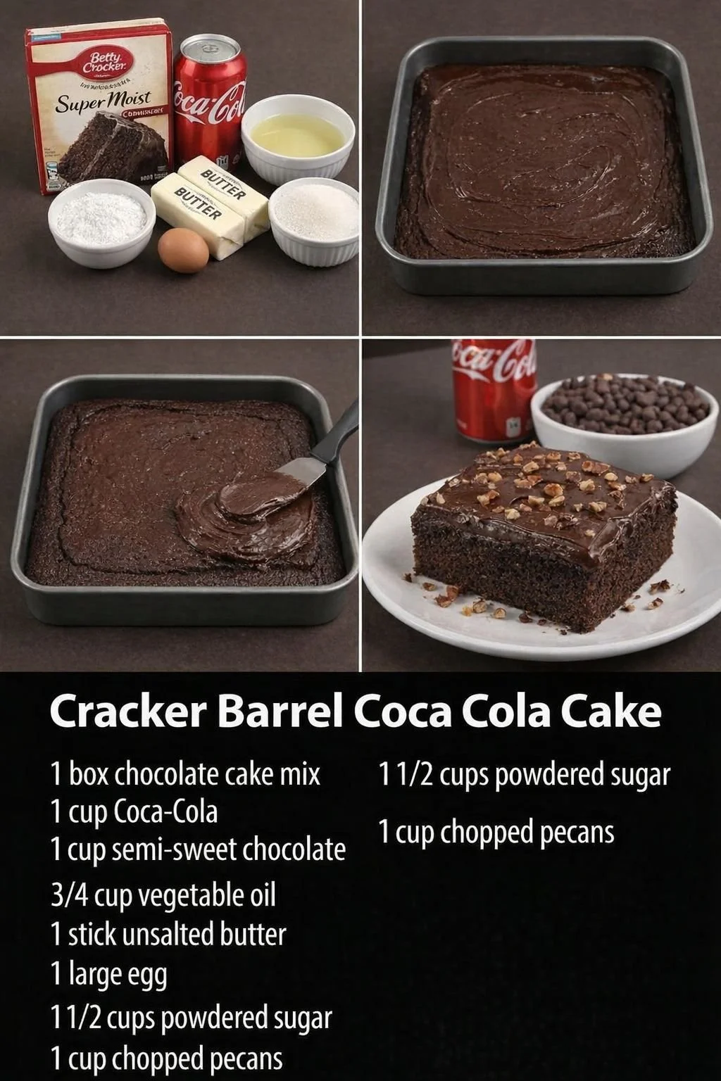 Delicious Cracker Barrel Coca Cola Cake slice with icing on a plate