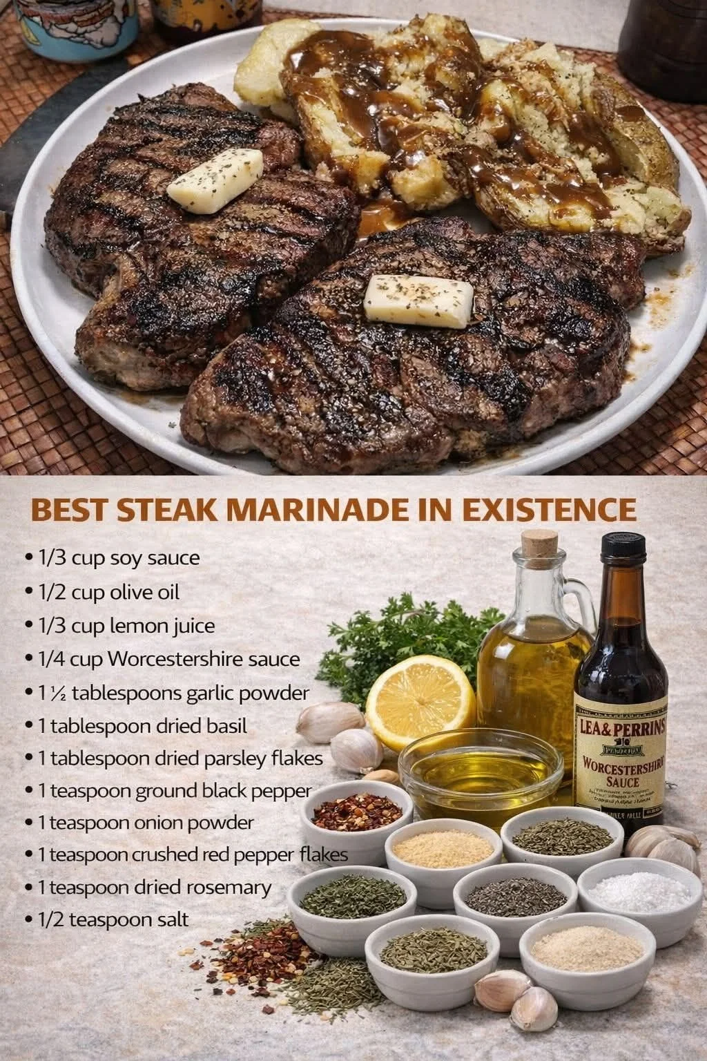 Delicious steak marinated in the best marinade recipe for enhanced flavor.