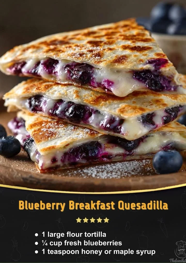 Blueberry breakfast quesadilla featuring fresh blueberries and melted cheese.