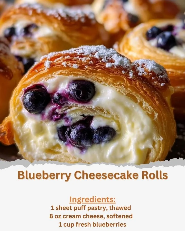 Delicious blueberry cheesecake rolls topped with fresh blueberries
