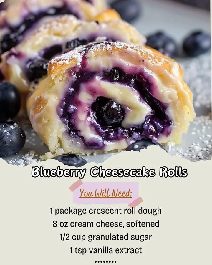 Blueberry cheesecake rolls fresh out of the oven with a creamy filling