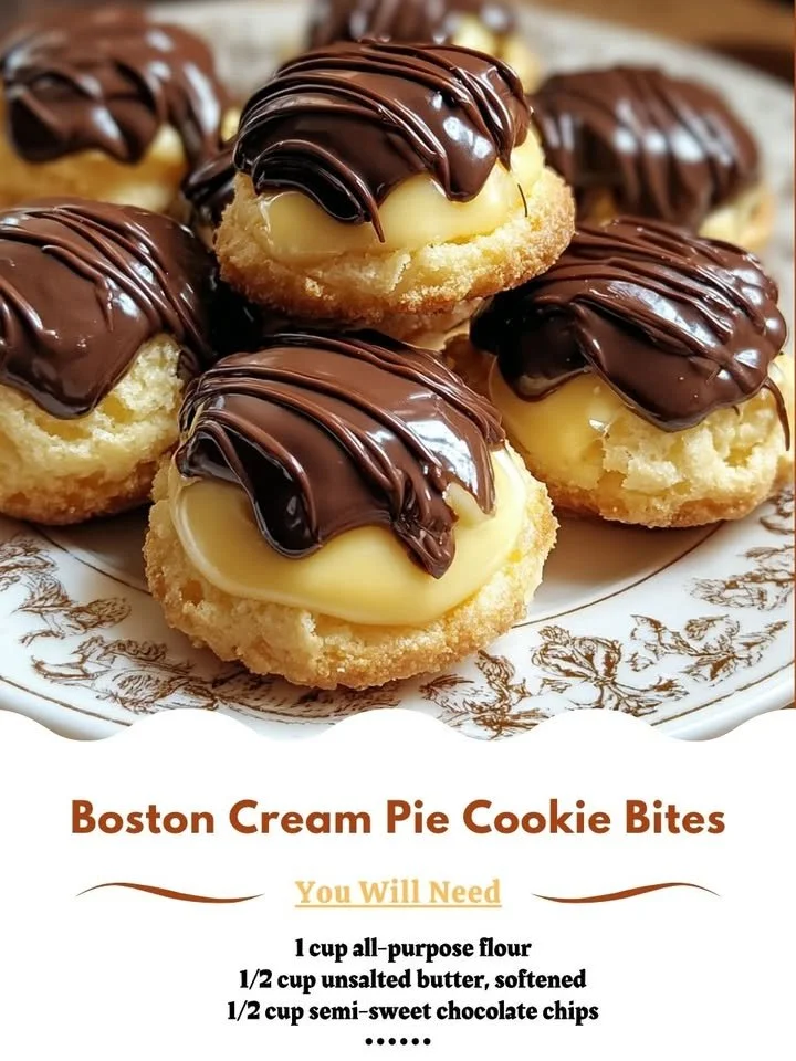 Boston Cream Pie Cookie Bites with chocolate frosting and custard filling