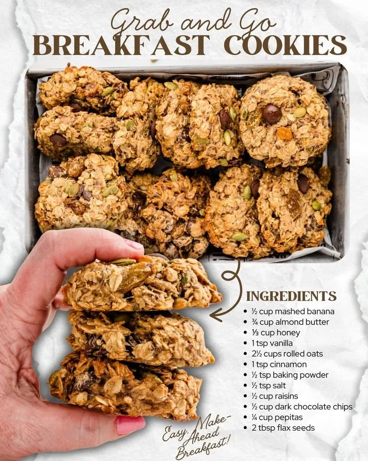 Healthy breakfast cookies loaded with nuts and dried fruits.