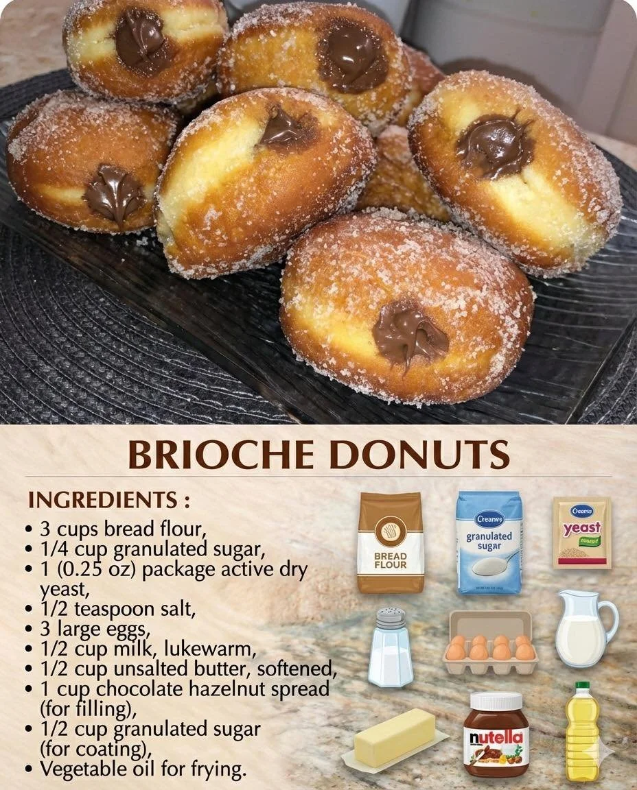 Freshly baked brioche donuts with a golden crust and sugary glaze