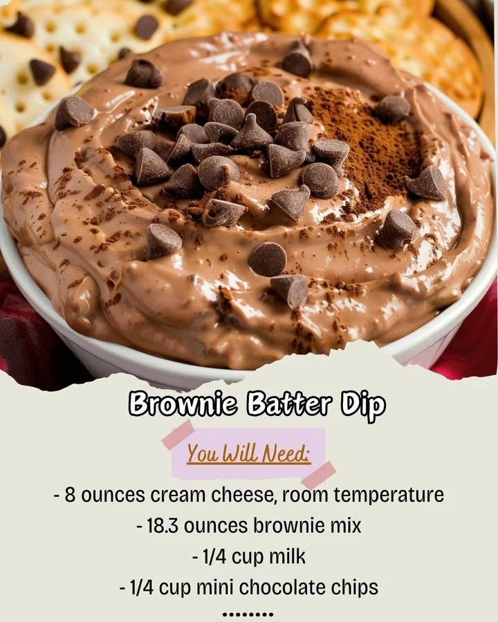 Delicious homemade brownie batter dip served in a bowl with dipping snacks