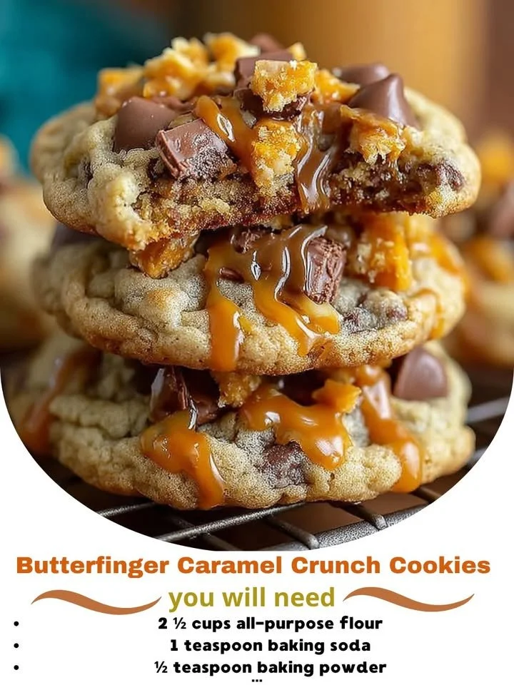 Delicious Butterfinger Caramel Crunch Cookies on a plate