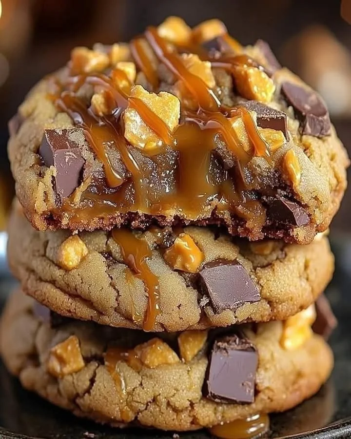 Delicious Butterfinger Caramel Crunch Cookies on a plate