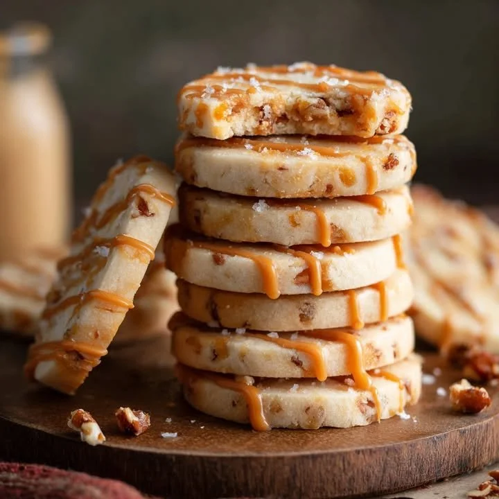 Delicious butterscotch shortbread cookies served on a plate.