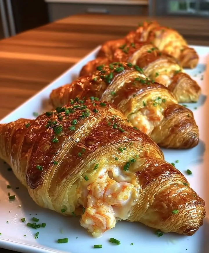 Delicious buttery shrimp-stuffed croissants on a plate