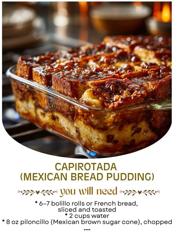 Delicious Capirotada, a traditional Mexican bread pudding dessert with rich flavors.