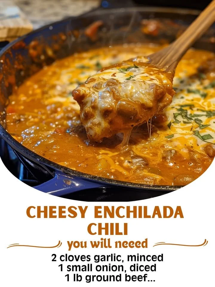 Cheesy Enchilada Chili served in a bowl with toppings