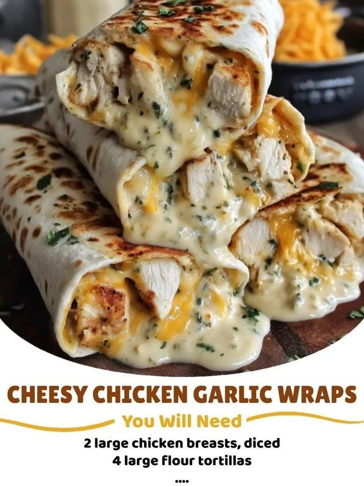 Delicious cheesy garlic chicken wraps, filled with flavor and goodness.