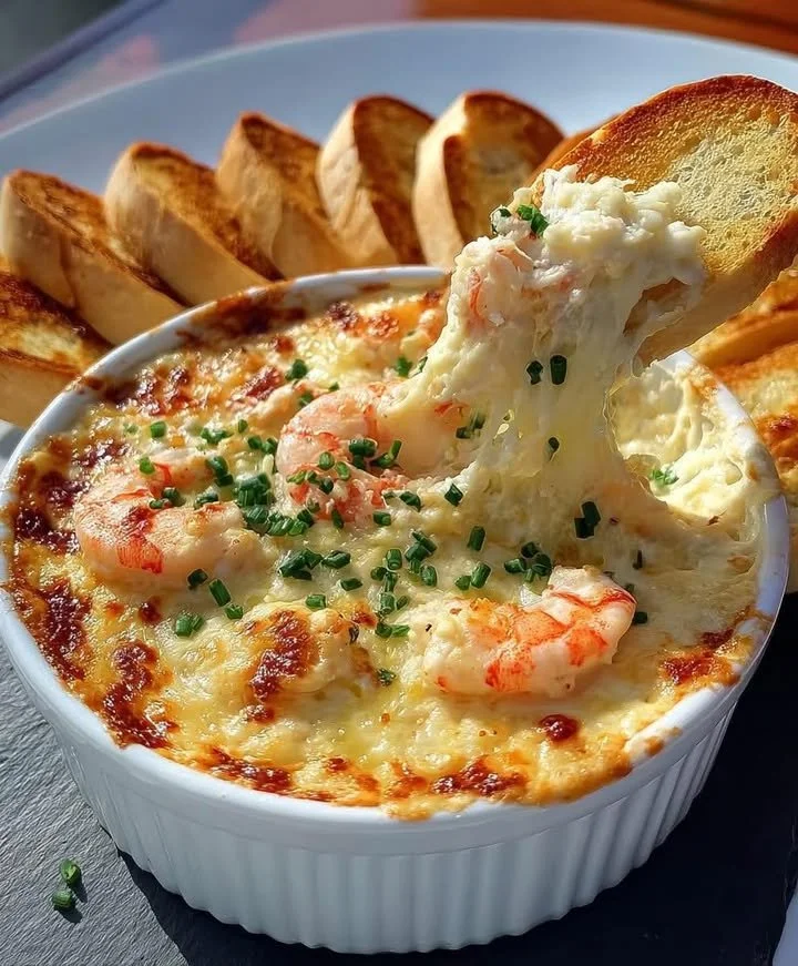 Cheesy shrimp crab dip baked to perfection, served in a creamy dish