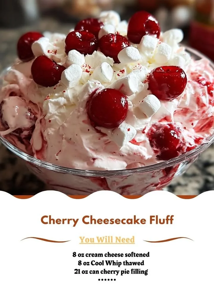Cherry Cheesecake Fluff dessert with cherries and cream cheese