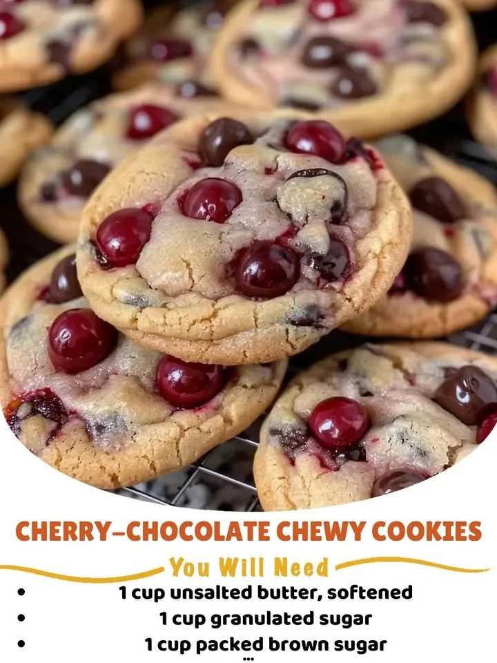 Chewy Cherry-Chocolate Cookies fresh out of the oven, ready to enjoy.