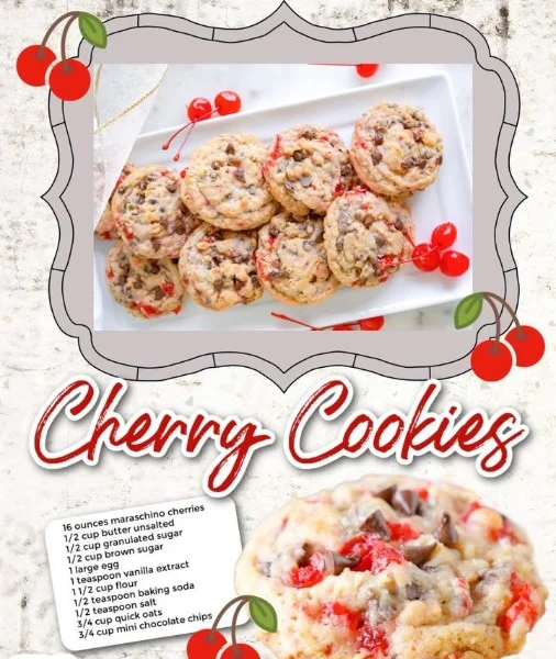 Freshly baked Cherry Chocolate Chip Cookies with chocolate chunks and cherries