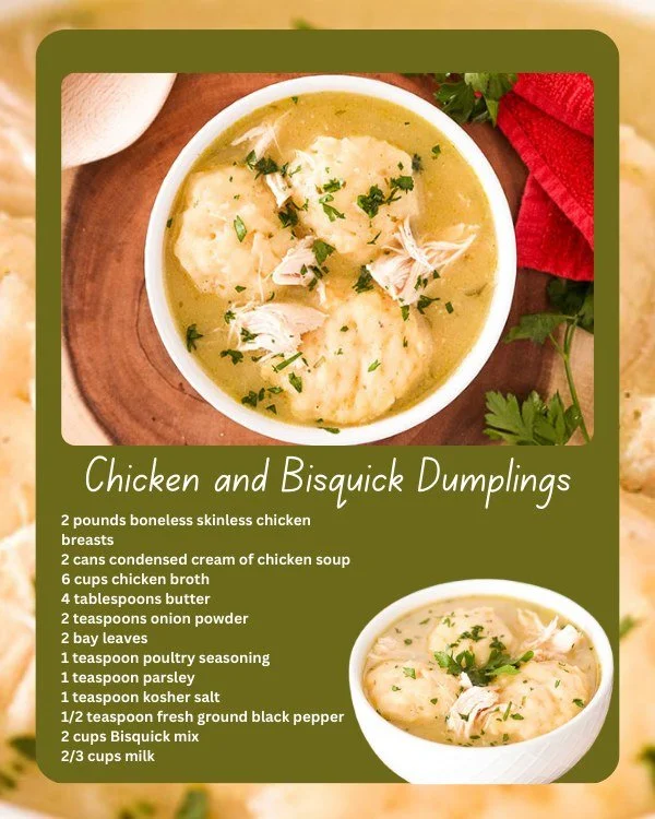 Delicious Chicken Dumplings made with Bisquick for a hearty meal
