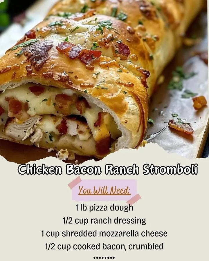 Delicious Chicken Bacon Ranch Stromboli with crispy bacon and savory chicken filling