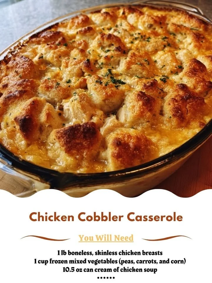 Chicken Cobbler Casserole with vegetables and crispy topping