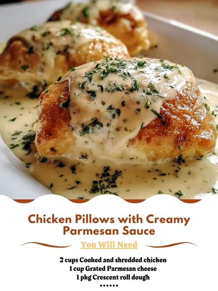 Delicious Chicken Pillows with creamy Parmesan sauce on a plate.