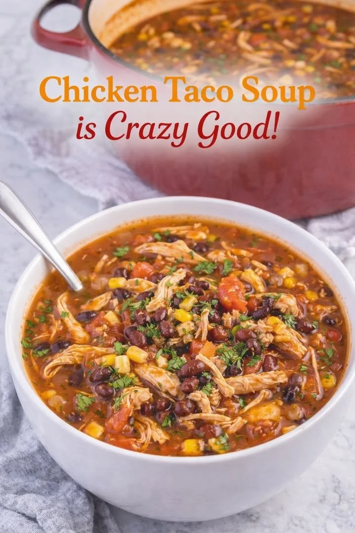 Delicious bowl of chicken taco soup topped with cheese and cilantro