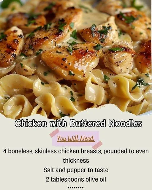 Delicious Chicken with Buttered Noodles in a bowl