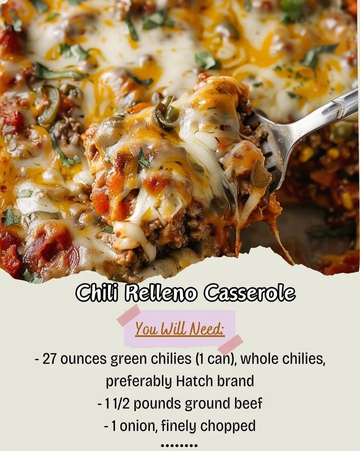 Delicious Chili Relleno Casserole topped with cheese and peppers
