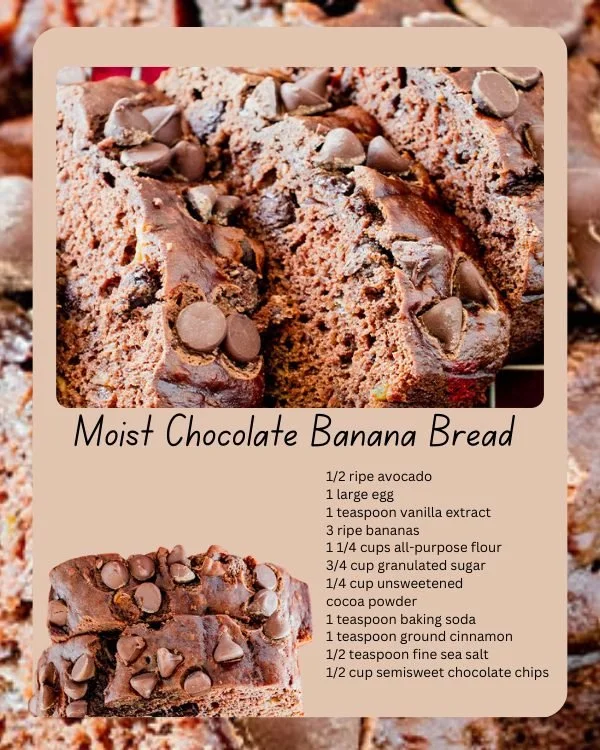 Freshly baked Chocolate Banana Bread on a wooden cutting board