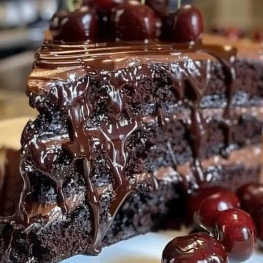 Delicious Chocolate Cherry Dr Pepper Cake slice on a plate