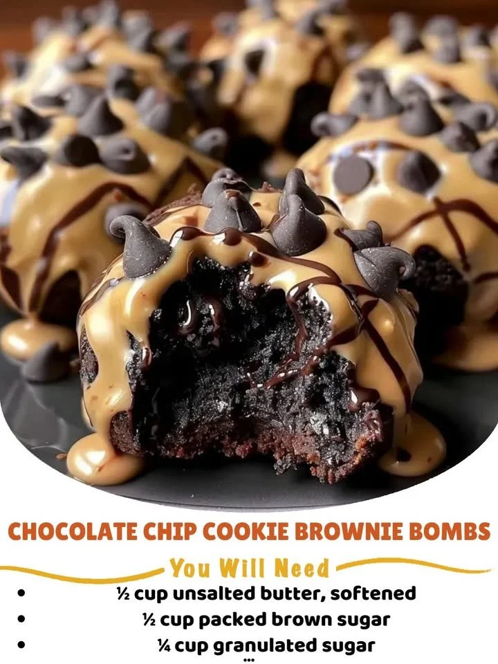 Chocolate Chip Cookie Brownie Bombs stacked on a plate