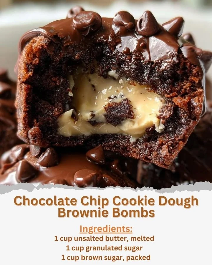 Delicious chocolate chip cookie dough brownie bombs ready to enjoy