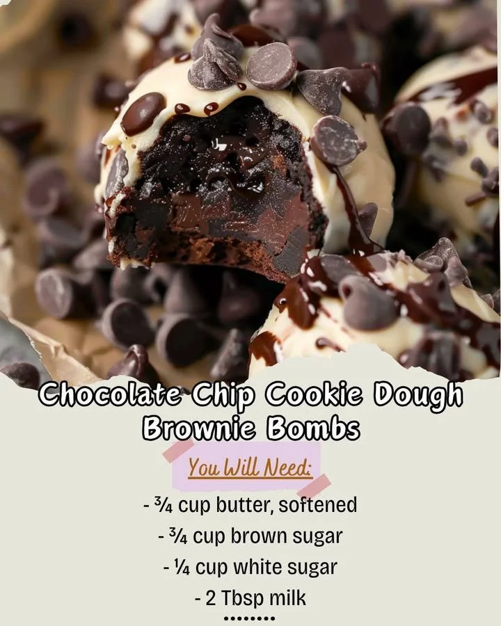Chocolate chip cookie dough brownie bombs on a baking sheet