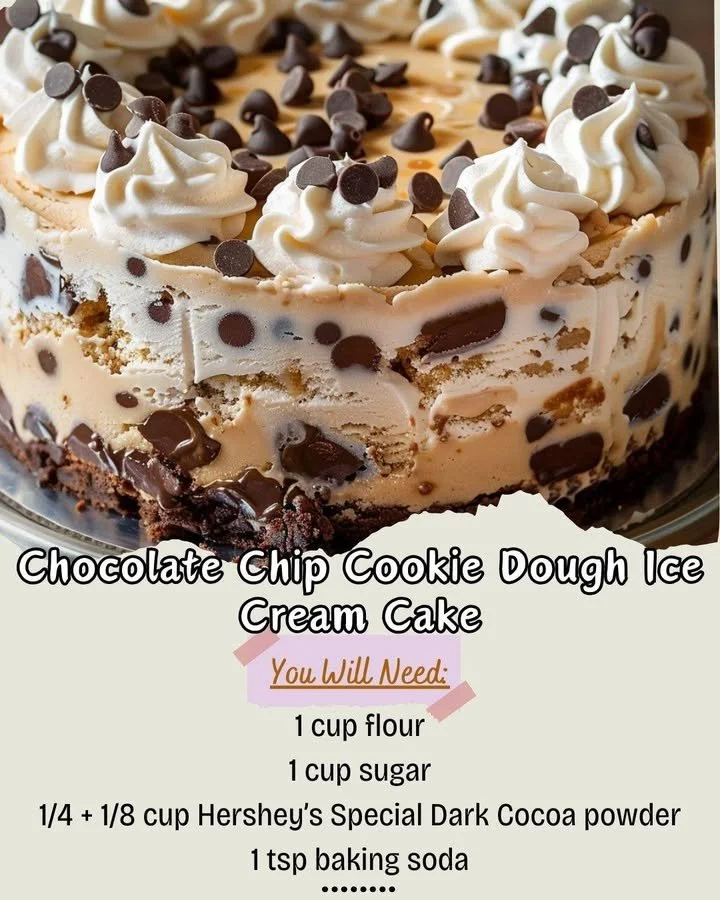 Chocolate Chip Cookie Dough Ice Cream Cake with creamy layers and cookie dough chunks