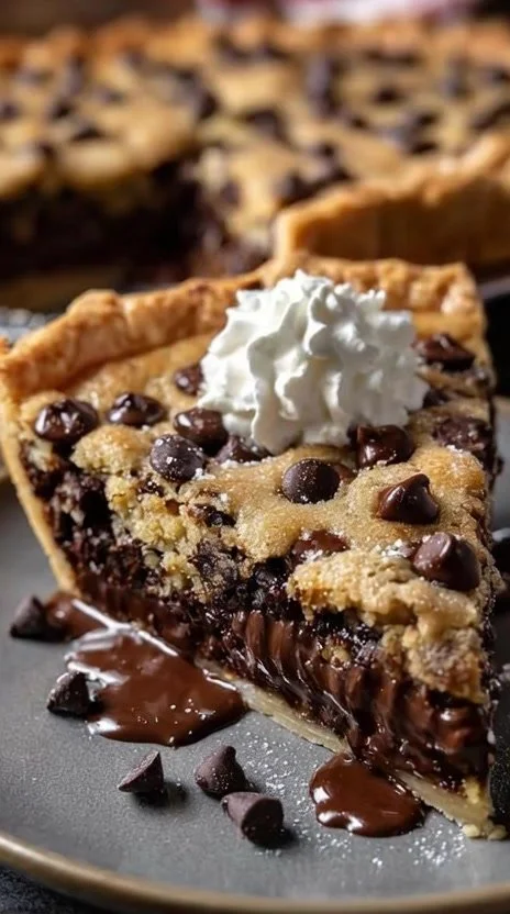 Delicious Chocolate Chip Cookie Pie with gooey chocolate chips and a golden crust.