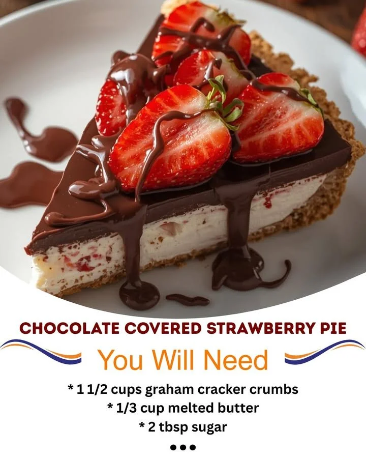 Delicious chocolate covered strawberry pie with fresh strawberries and chocolate glaze