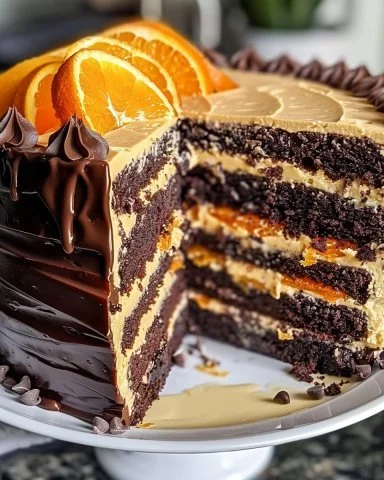 Chocolate Orange Layer Cake with delicious orange curd frosting