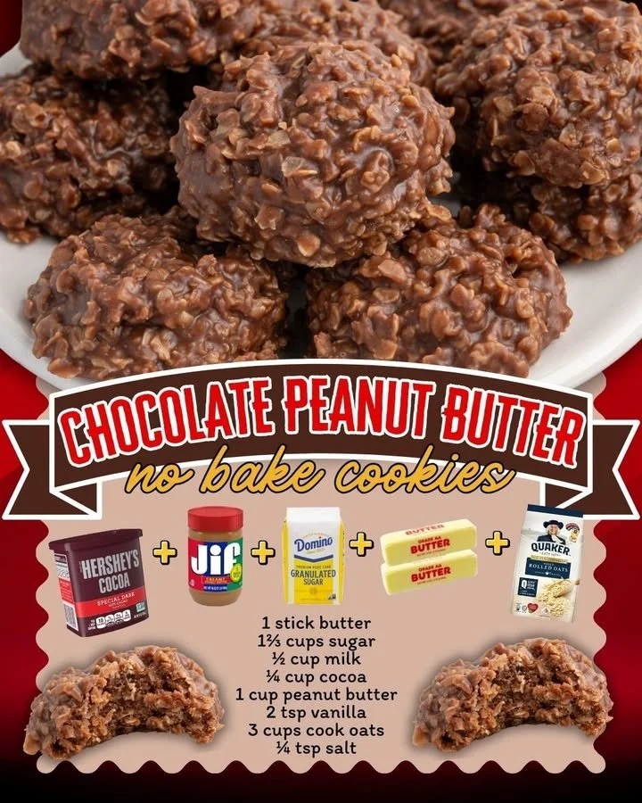 Delicious chocolate peanut butter no-bake cookies ready to enjoy