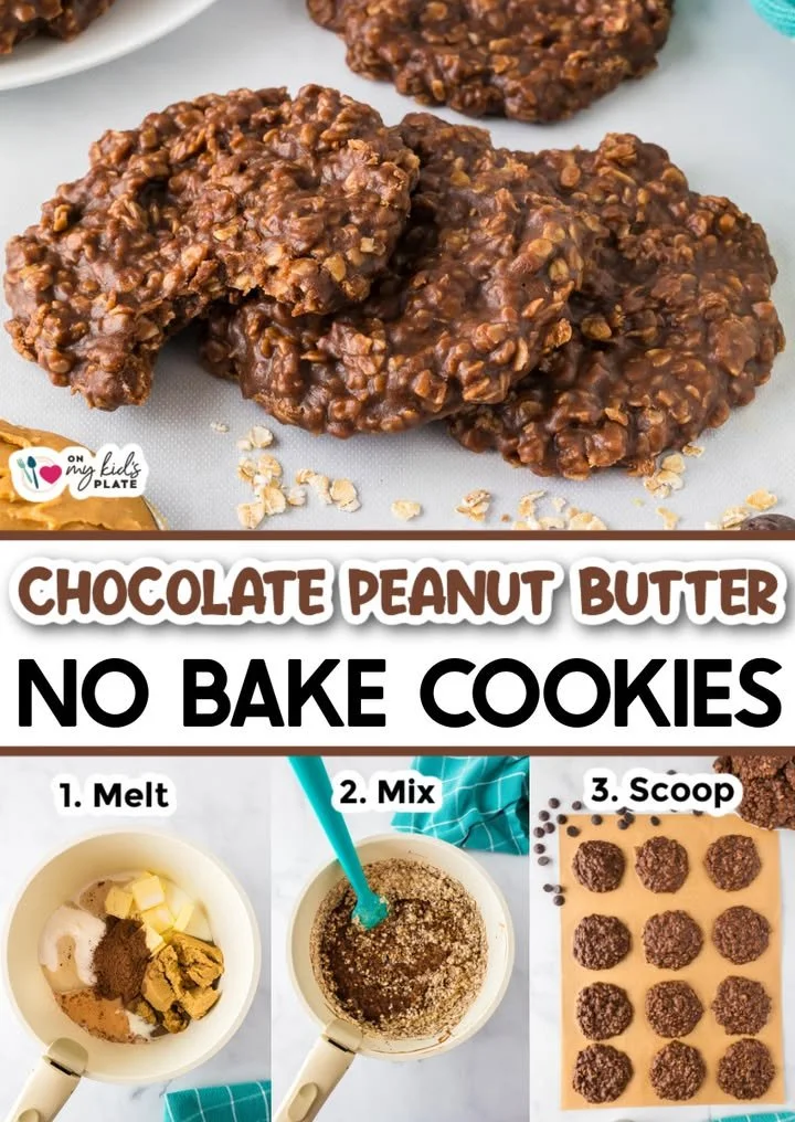 Delicious chocolate peanut butter no bake cookies on a wooden table